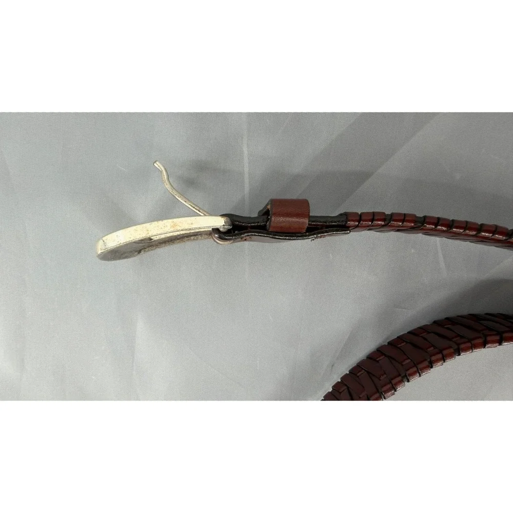 Leatherman Ltd Braided Leather Belt Mens 42 Brown‎ Woven Silver Buckle Golf